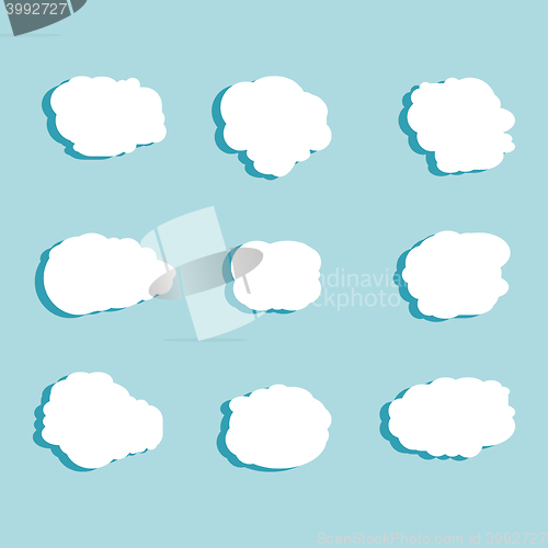 Image of Set of blue sky, clouds. Cloud icon, cloud shape. Set of different clouds. Collection of cloud icon, shape, label, symbol. Graphic element vector. Vector design element for logo, web and print