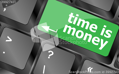 Image of Time concept: computer keyboard with word Time is Money. Keyboard keys icon button vector