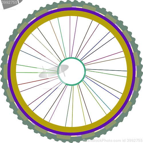 Image of vector silhouette of a bicycle wheel with tyre and spokes isolated on white