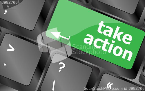 Image of Take action key on a computer keyboard, business concept. Keyboard keys icon button vector