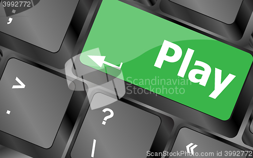 Image of Computer keyboard with play key - technology background. Keyboard keys icon button vector