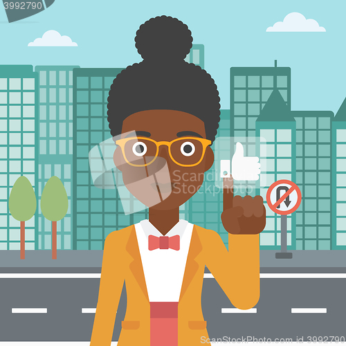 Image of Woman pressing like button.