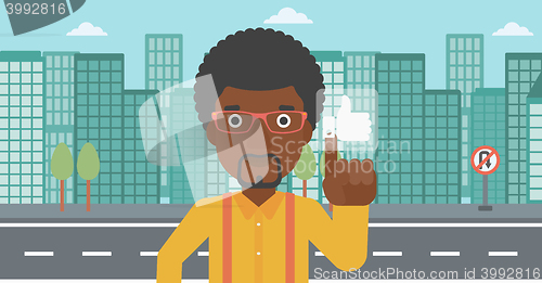 Image of Man pressing like button.