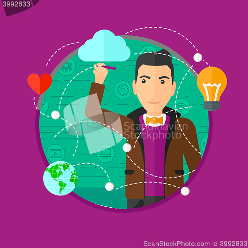 Image of Man writing cloud computing on virtual screen.
