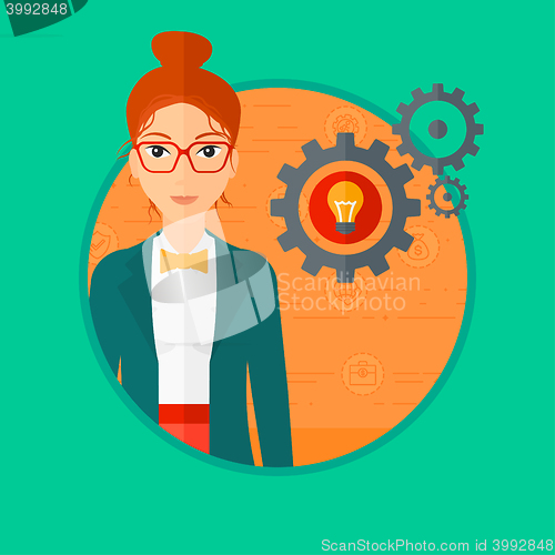 Image of Woman with bulb and gears.
