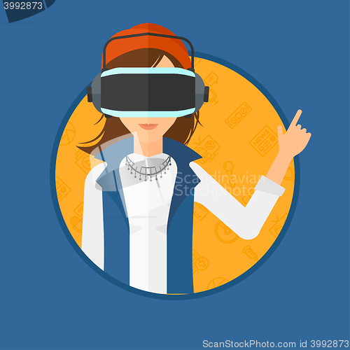 Image of Woman wearing virtual reality headset.