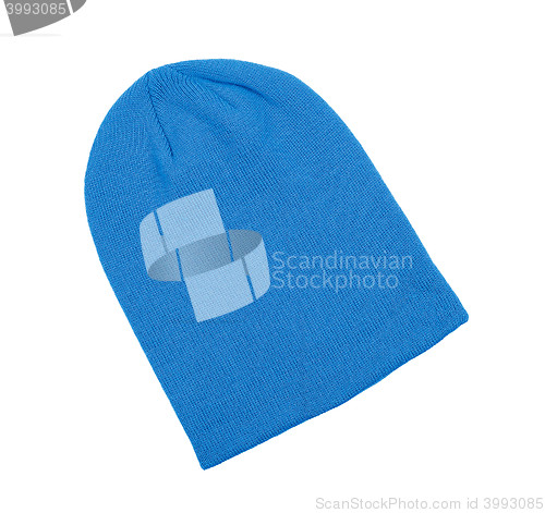 Image of blue warm woolen knitted winter hat