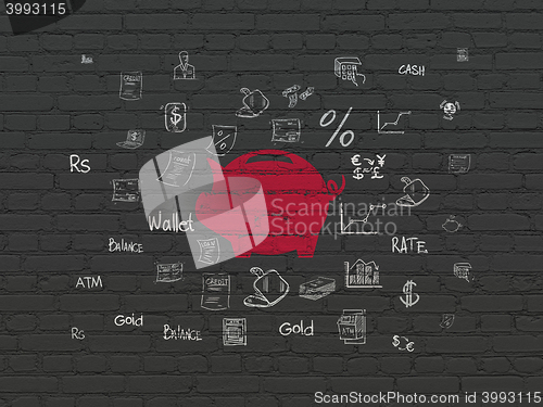 Image of Currency concept: Money Box on wall background