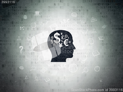 Image of Education concept: Head With Finance Symbol on Digital Data Paper background