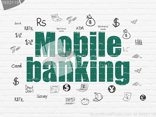 Image of Banking concept: Mobile Banking on wall background