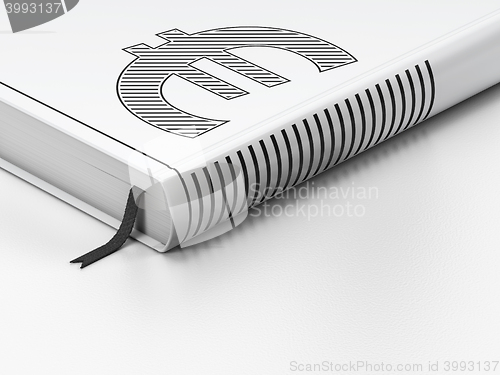 Image of Banking concept: closed book, Euro on white background