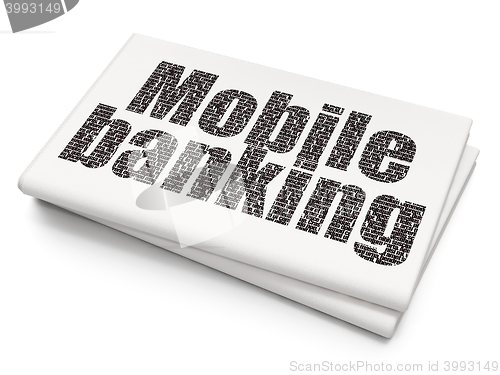 Image of Money concept: Mobile Banking on Blank Newspaper background