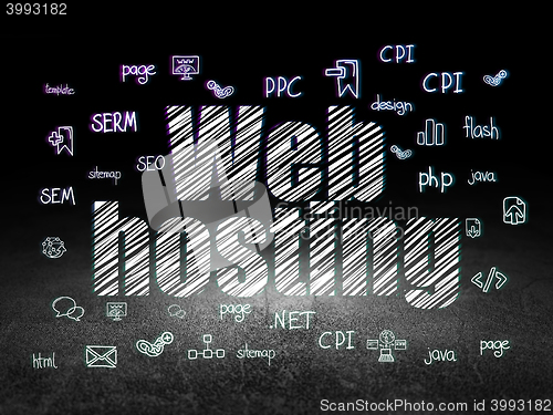 Image of Web development concept: Web Hosting in grunge dark room