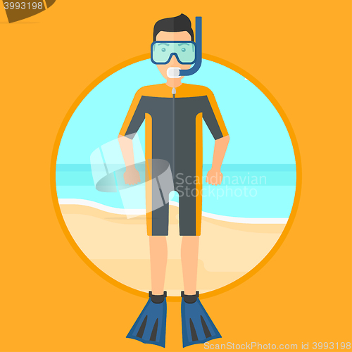 Image of Male scuba diver on the beach.