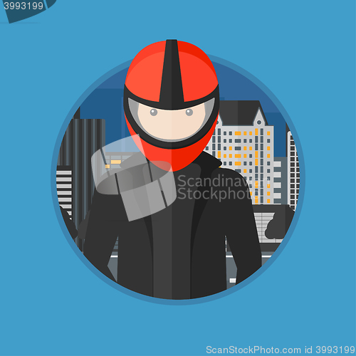 Image of Man in biker helmet.