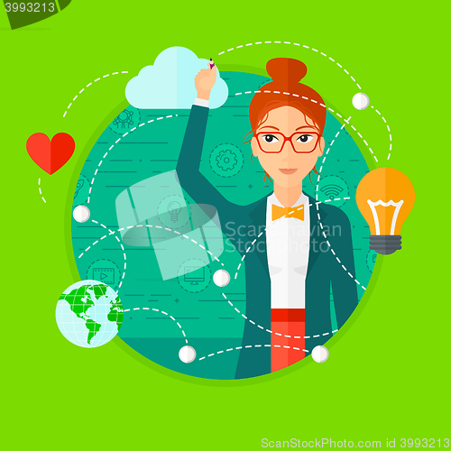 Image of Business woman and cloud computing.