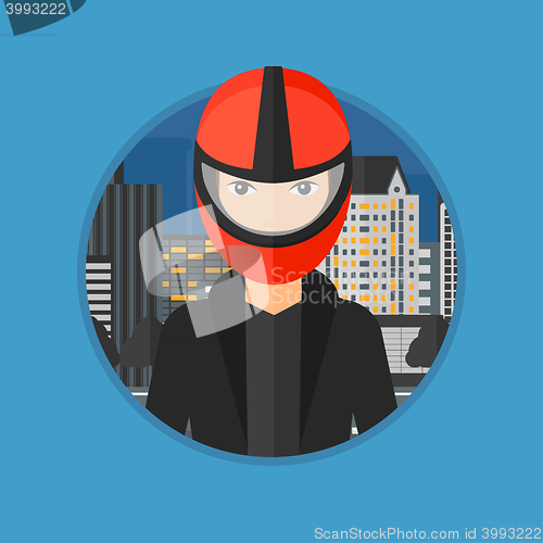 Image of Woman in biker helmet.