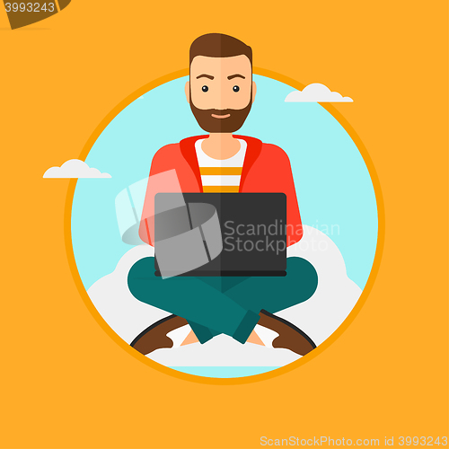 Image of Man using cloud computing technology.