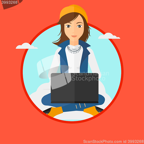 Image of Woman using cloud computing technology.