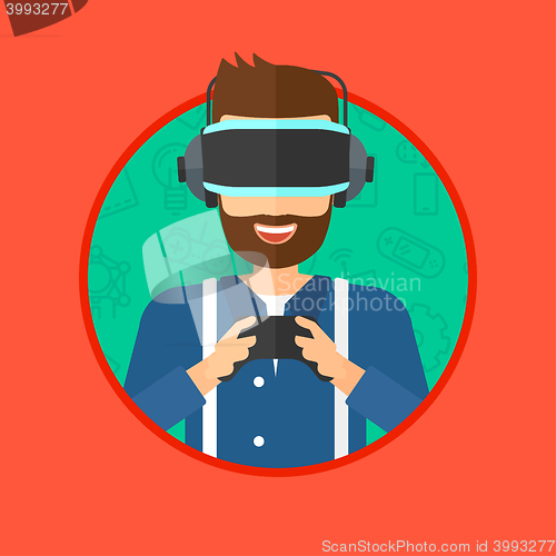 Image of Man wearing virtual reality headset.