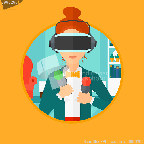 Image of Woman wearing virtual reality headset.