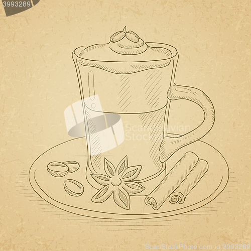 Image of Cup of coffee with cinnamon.