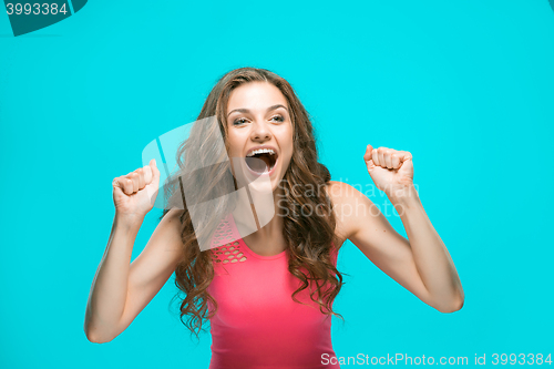 Image of The young woman\'s portrait with happy emotions