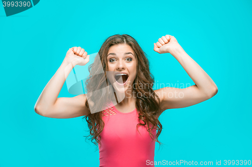 Image of The young woman\'s portrait with happy emotions