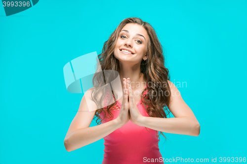 Image of The young woman\'s portrait with happy emotions