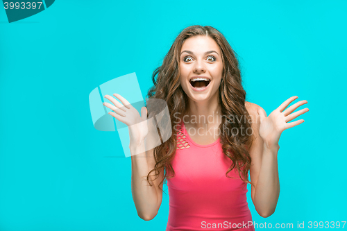 Image of The young woman\'s portrait with happy emotions