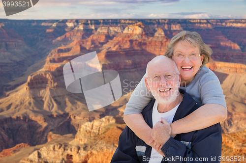 Image of Happy Senior Couple Posing on Edge of The Grand Canyon