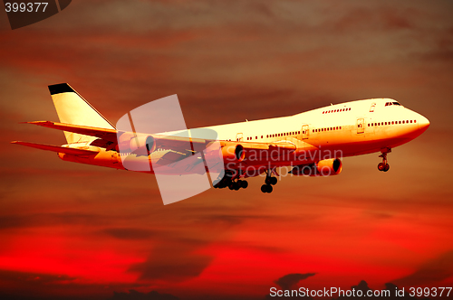 Image of Air travel - plane and sunset