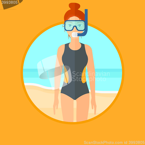 Image of Female scuba diver on the beach.