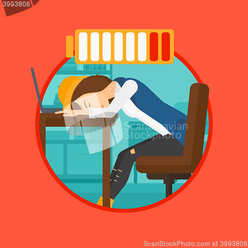 Image of Woman sleeping at workplace.