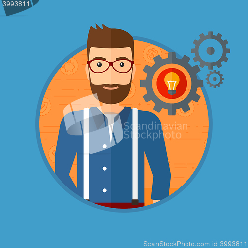 Image of Man with business idea bulb in gear.