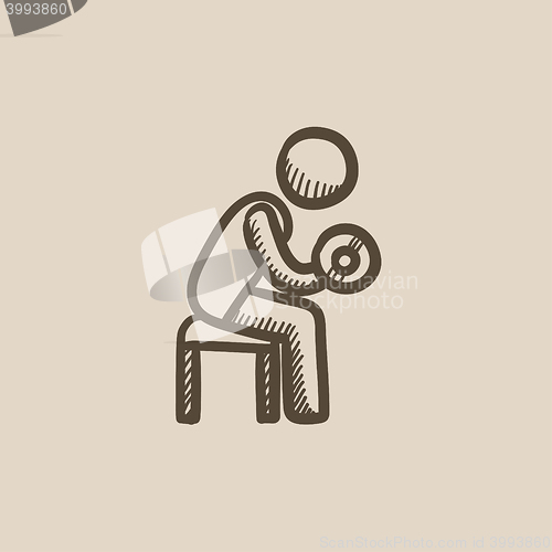 Image of Man exercising with dumbbells sketch icon.