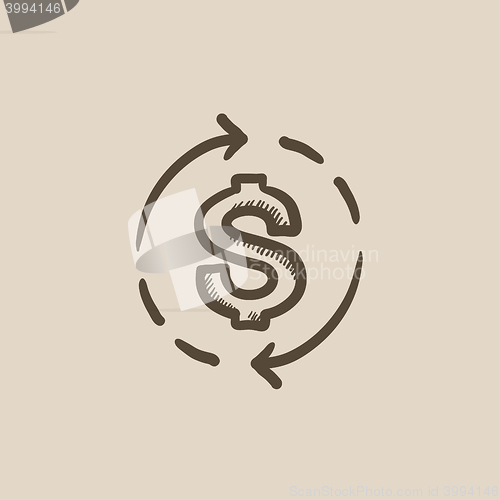 Image of Dollar symbol with arrows sketch icon.