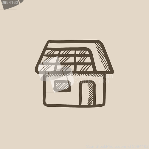 Image of House with solar panel sketch icon.