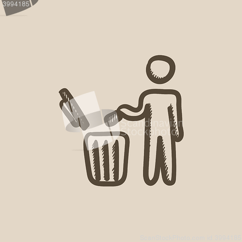 Image of Man throwing garbage in a bin sketch icon.