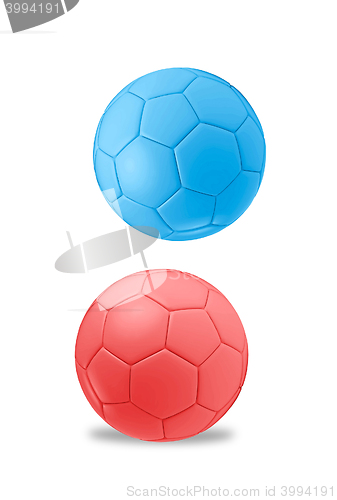 Image of Isolated red and blue football balls