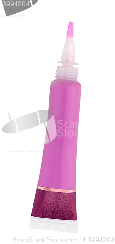 Image of pink cosmetic tube on white background