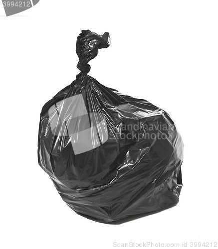 Image of Black garbage bag isolated on white