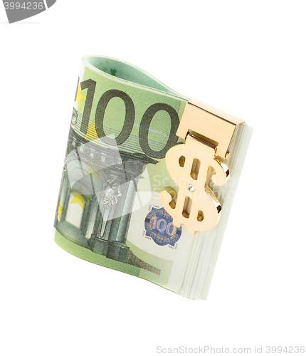 Image of euro with golden clip isolated