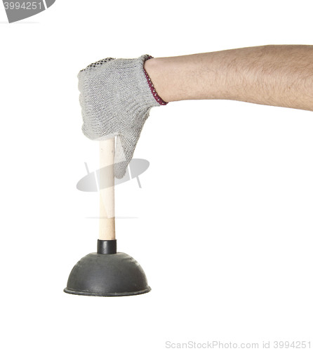 Image of man holding old air eliminator on a white