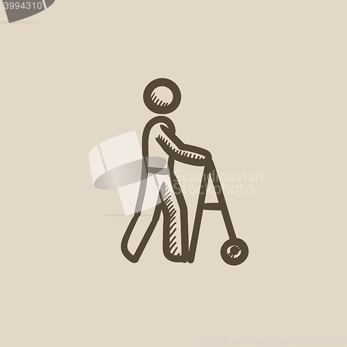 Image of Man with walker sketch icon.