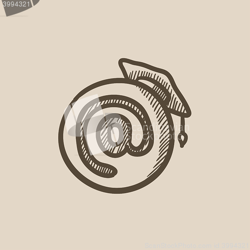 Image of Graduation cap with at sign sketch icon.