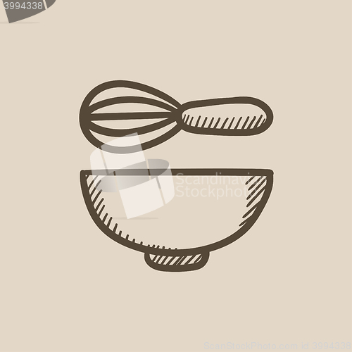 Image of Whisk and bowl sketch icon.