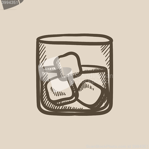 Image of Glass of water with ice sketch icon.