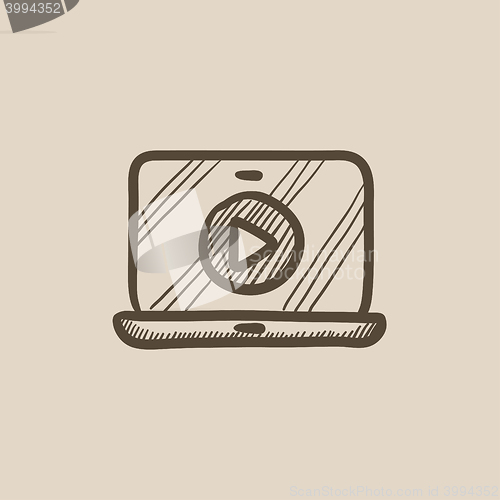 Image of Laptop with play button on screen sketch icon.