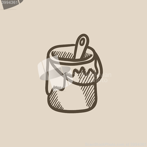 Image of Paint brush in the paint tin sketch icon.